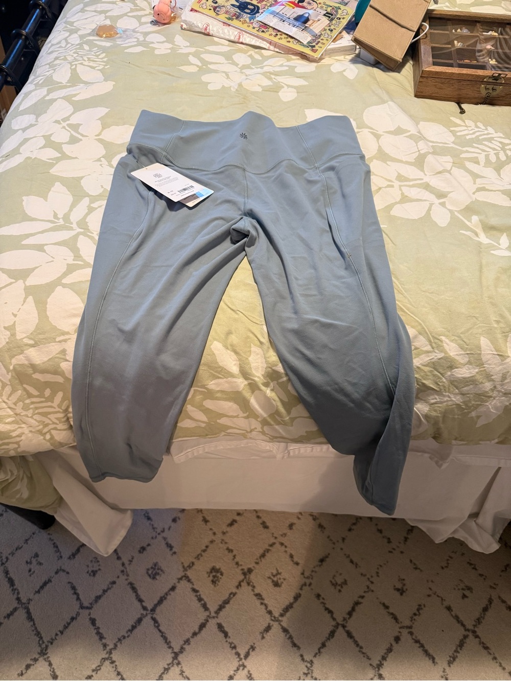 Athleta Pale Blue/Green High-Rise Cropped Performance Leggings